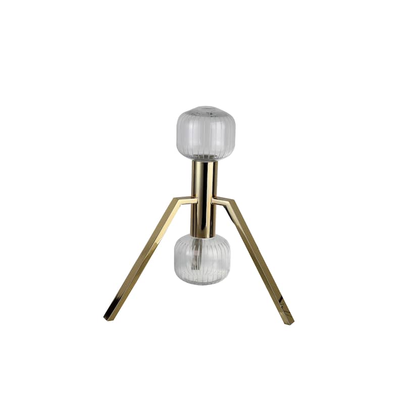 13.58" Height Gold Metal LED Table Lamp With Clear Glass Shade