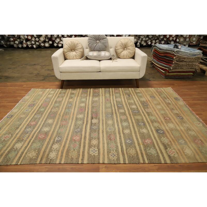 Hand Woven Oriental 100% Wool Carpet Southwestern Tribal Multi-Colored Kilim Area Rug - 8' 5'' X 5' 10''