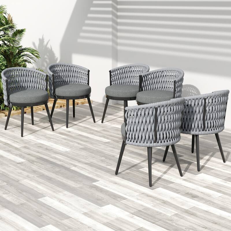 Roomfitters Metal Patio Dining Chairs with Rope Weave and Weather-Resistant Cushions for Garden Use, Set of 2