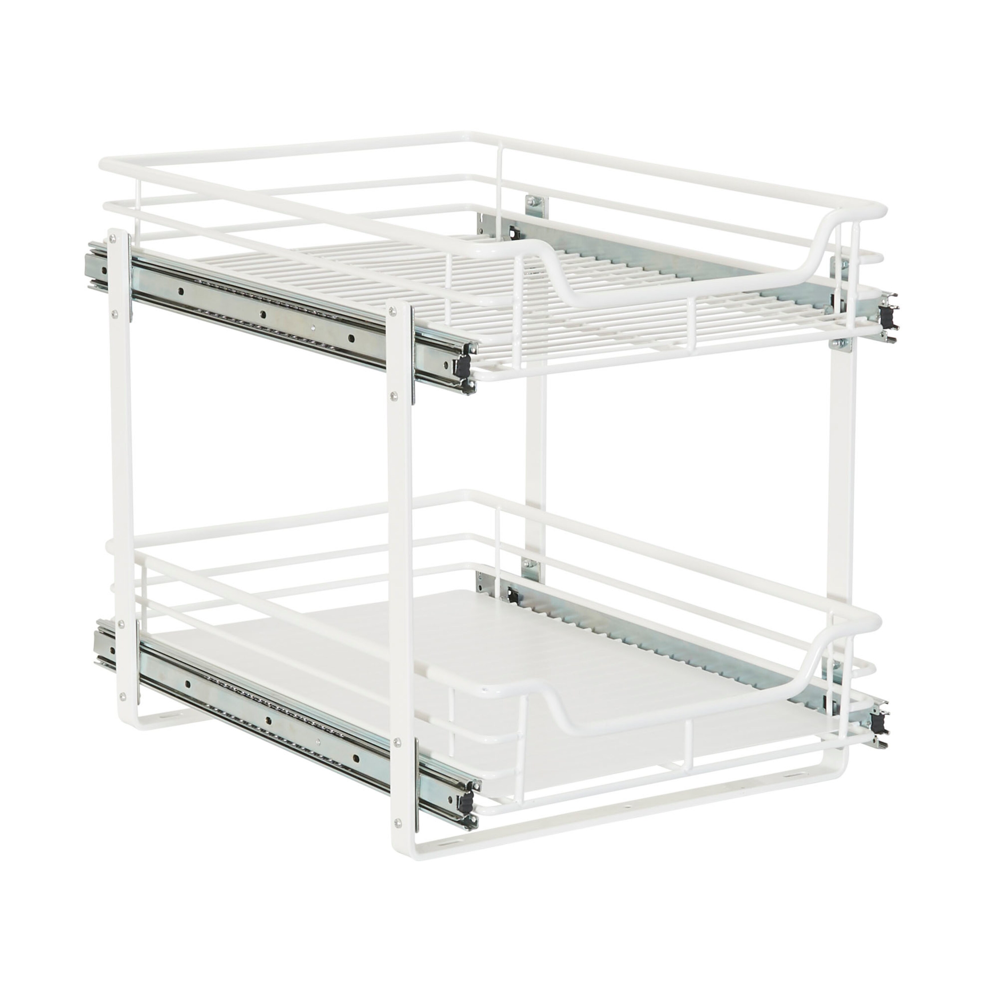 Glidez Slide Out Cabinet Organizer, Durable White Steel Frame, Dual Baskets  and Smooth Glides, Heavy-Duty and Space-Optimizing