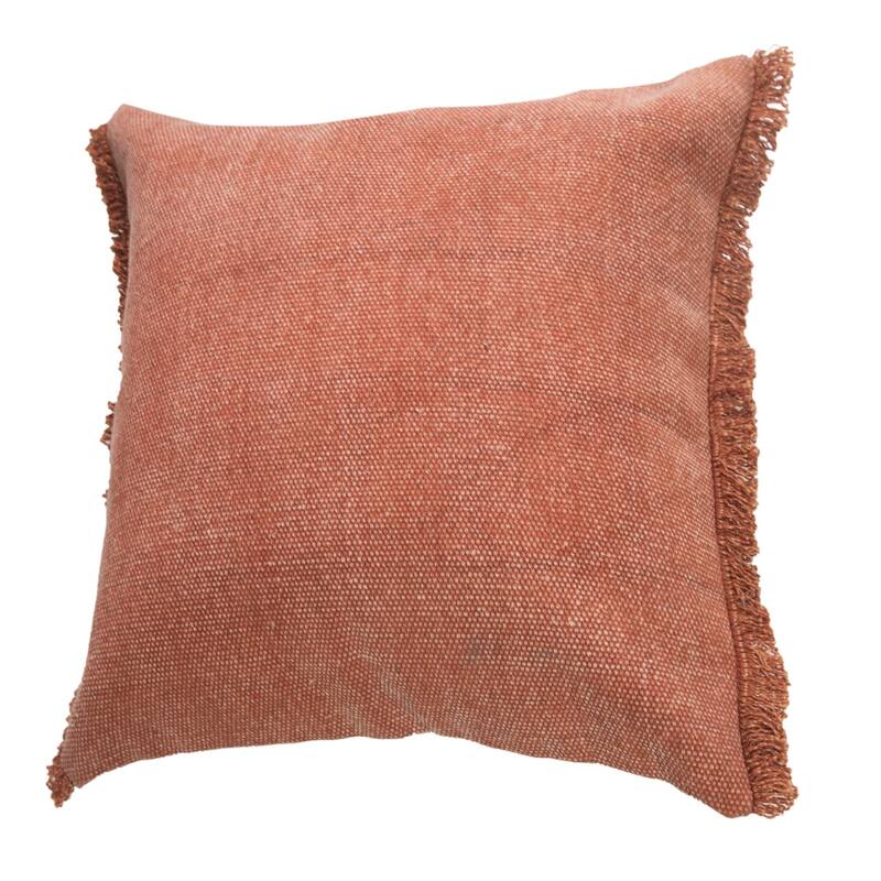 20" Brown and Orange Solid Stonewash Fringed Square Throw Pillow