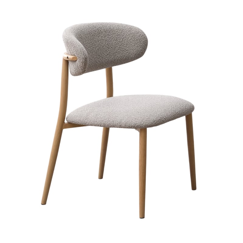 Kacie Side Dining Chair Set of 2, Gray Boucle, Natural Brown Wood