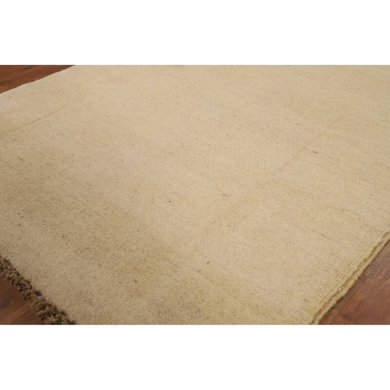 Muted Gold Gabbeh Modern Foyer Rug Hand-Knotted Wool Carpet - 3'0"x 4'0"