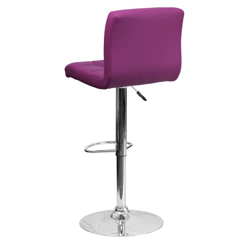 Contemporary Quilted Vinyl Adjustable Height Barstool with Chrome Base
