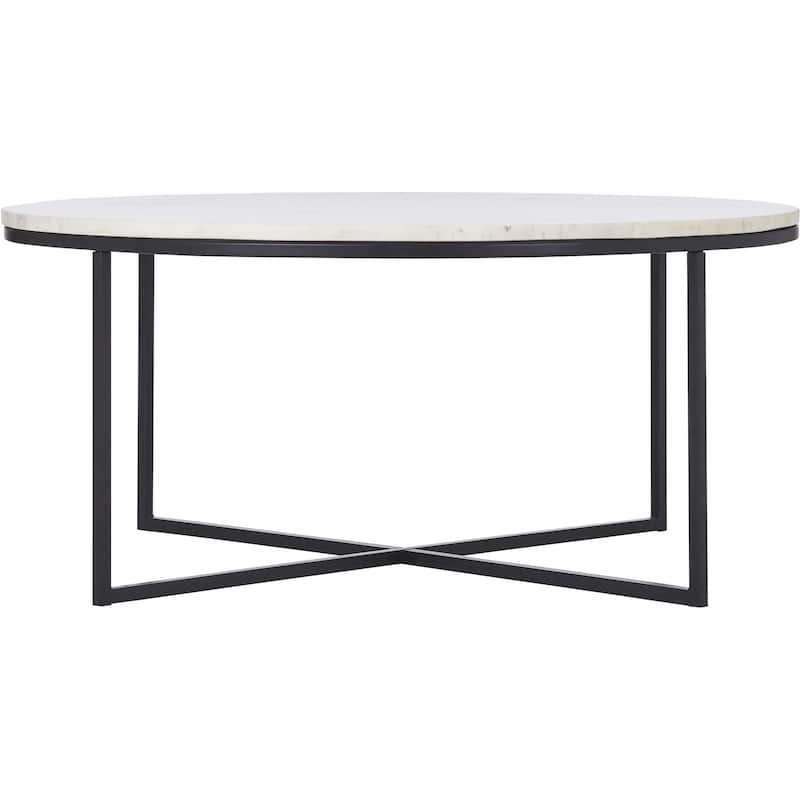 Round Coffee Table with Marble Top - 35" - Matte Black and White