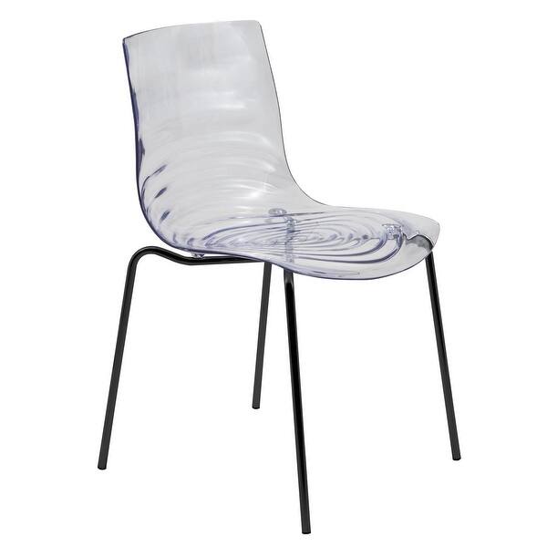 slide 2 of 13, Astor Modern Minimalist Transparent Dining Chair with Black Metal Legs and Ripple Design Accent Side Chair for Indoor & Outdoor Clear
