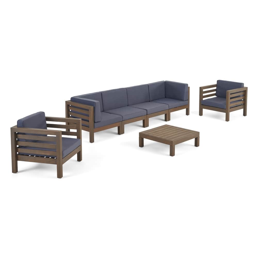 Oana Outdoor 6-seat Acacia Wood Sofa and Club Chair Chat Set by Christopher Knight Home