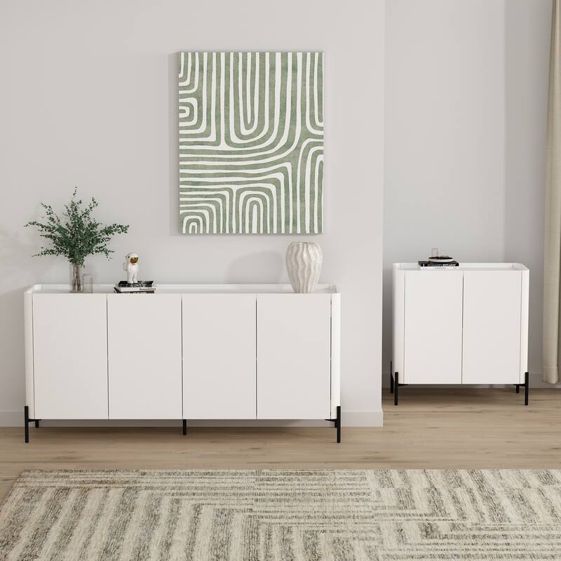 Manhattan Comfort 2-Piece Modern Abbey Accent Cabinet and Sideboard Set - White