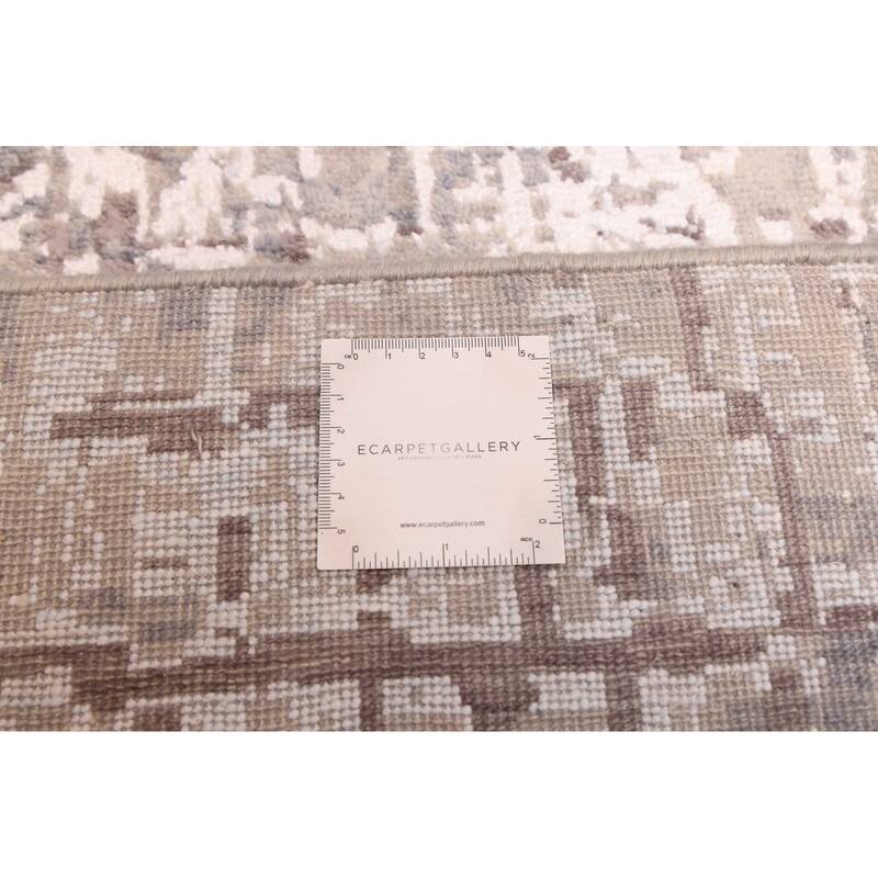 ECARPETGALLERY Hand-knotted Legacy Grey, Taupe Silk, Wool Rug - 2'6 x 10'1