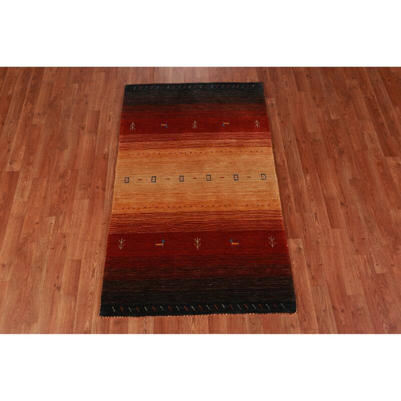 Hand Knotted Oriental 100% Wool Carpet Tribal Animal Pictorial Oranges & Rust Gabbeh Area Rug - 5' 0'' X 3' 0''