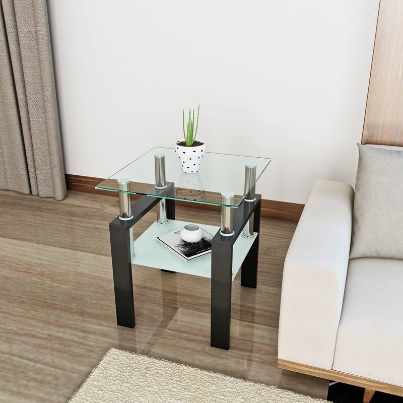 1-Piece Modern Tempered Glass Tea Table Coffee Table End Table, Square Table for Living Room
