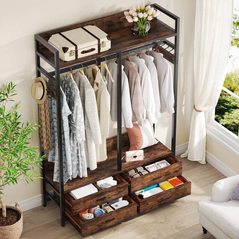 47" Rustic Brown Freestanding Closet Organizer, with 4 Drawers