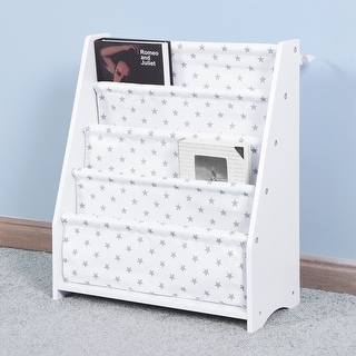 Wooden Children Sling Book Rack White Bookshelf for Kids with Star ...