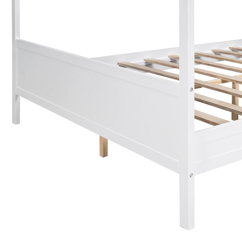 Queen Size Platform Bed Traditional-Modern Style Headboard and Footboard, Enhanced by Solid Wood Slats Support