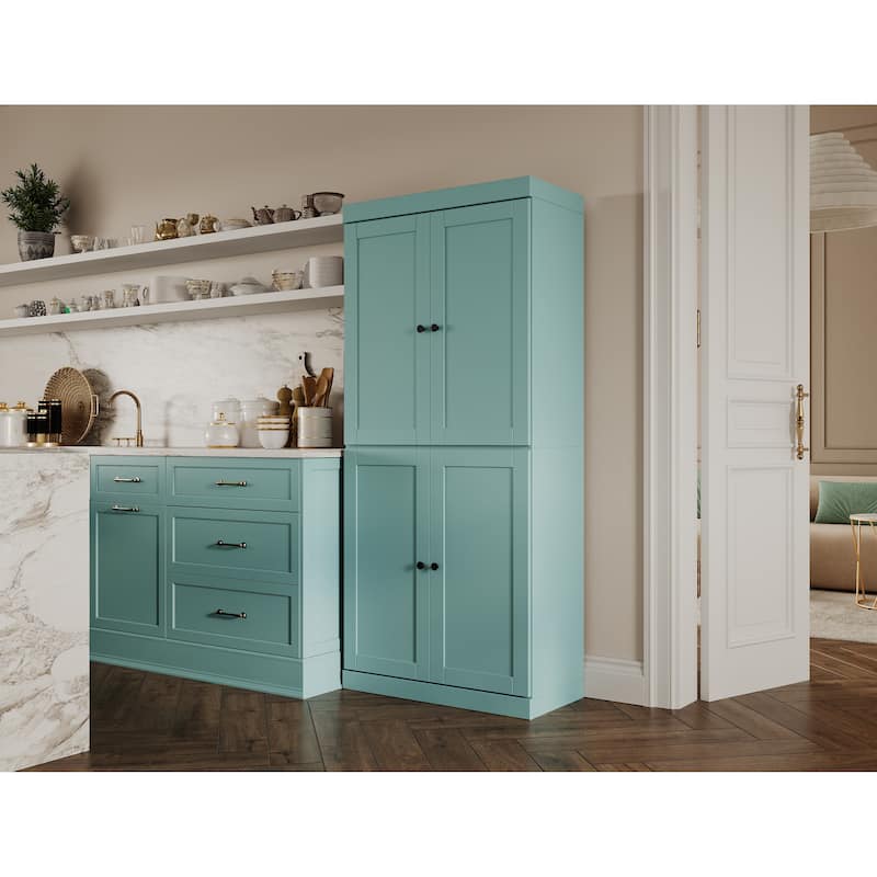 Palace Imports 100% Solid Wood 32" Pantry Cabinet with Shaker Doors, 2-Drawers and Adjustable Shelves