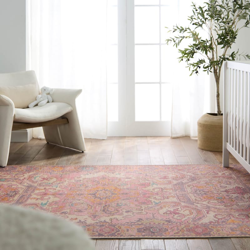 Elanor Machine Washable Medallion Pink/Purple Rug