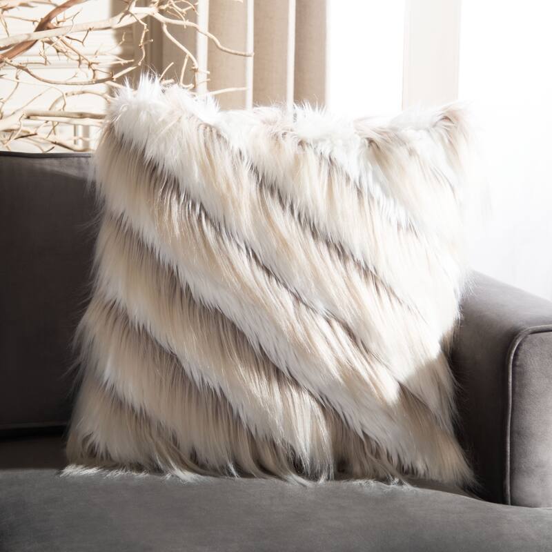 SAFAVIEH Adelyn Faux Fur Pillow - White/Taupe - 20Wx20L
