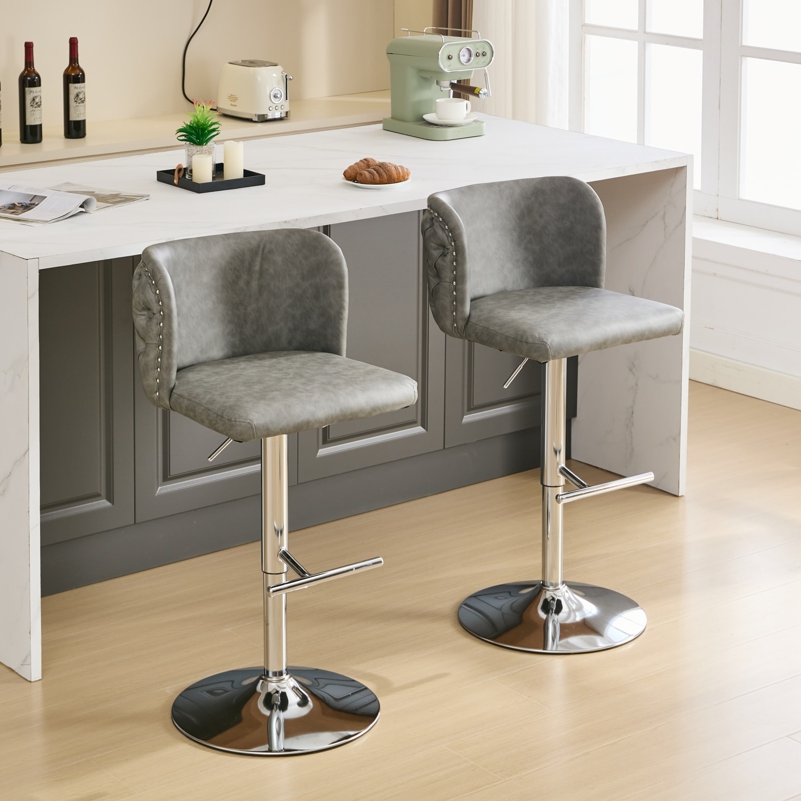 2pcs Gray Dining Chairs Armless Accent Chairs Breakfast Bar Stools