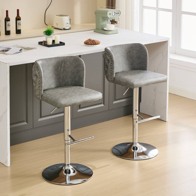 Swivel Barstools Adjusatble Seat Height With Chrome Base,Modern PU Upholstered Bar Stools with the whole Back Tufted,Set of 2