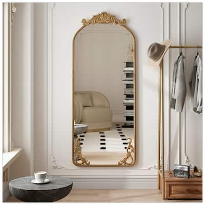 58"x24" Arched Full Body Mirror with Vintage Ornate Carved Applique