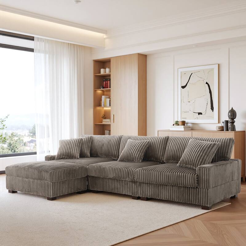 118.3" W Upholstered Sectional Modular Sofa with Ottoman