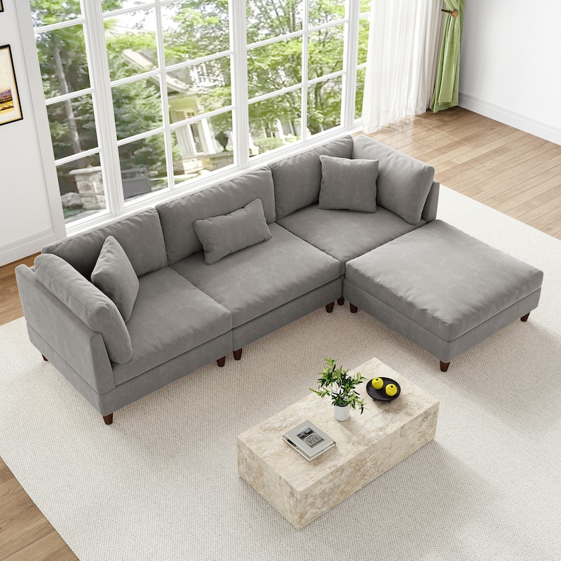 Modular Sectional Sofa Couch with Ottoman for Living Room Set - 112" W