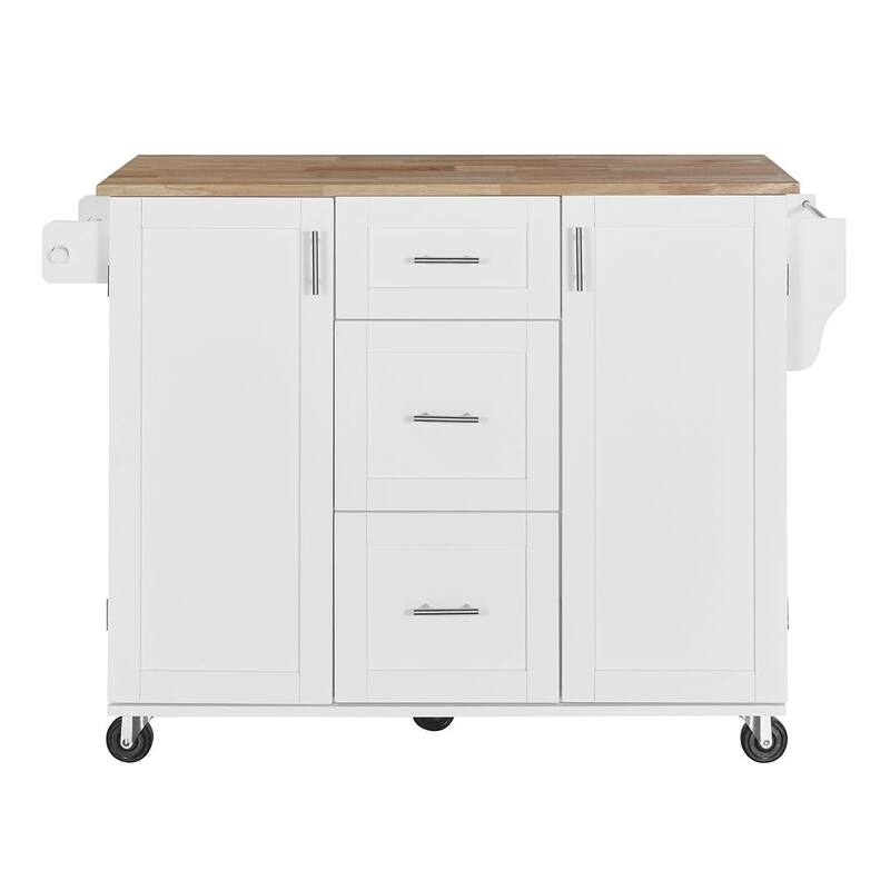 Rolling Kitchen Island Cart with Wheels and Storage - White