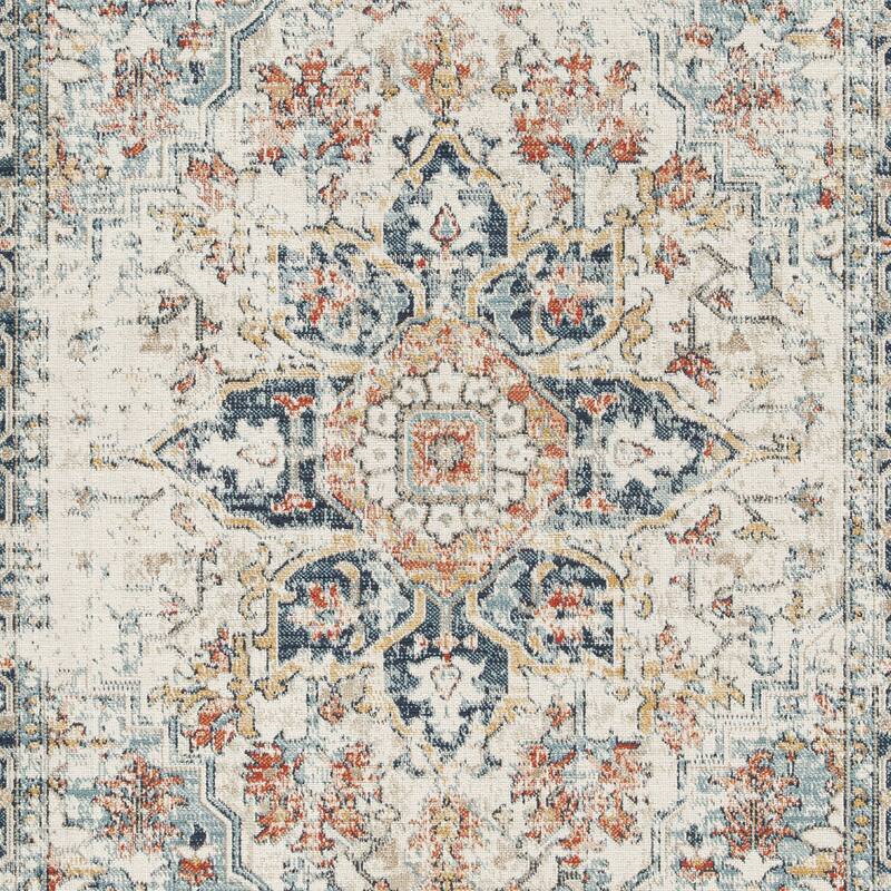 Jerry 8 x 10 Area Rug, Indoor Outdoor, Medallion, Polyester, Ivory Orange - 8 x 10