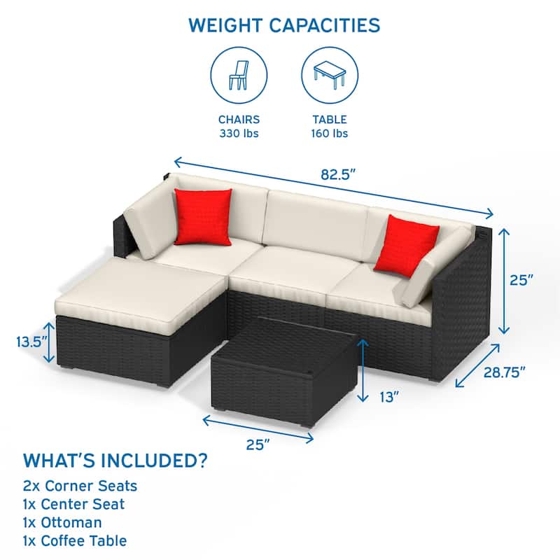 Nestl 5 Piece Outdoor Wicker Patio Furniture Set - Patio Furniture Set with Sectional Patio Seating
