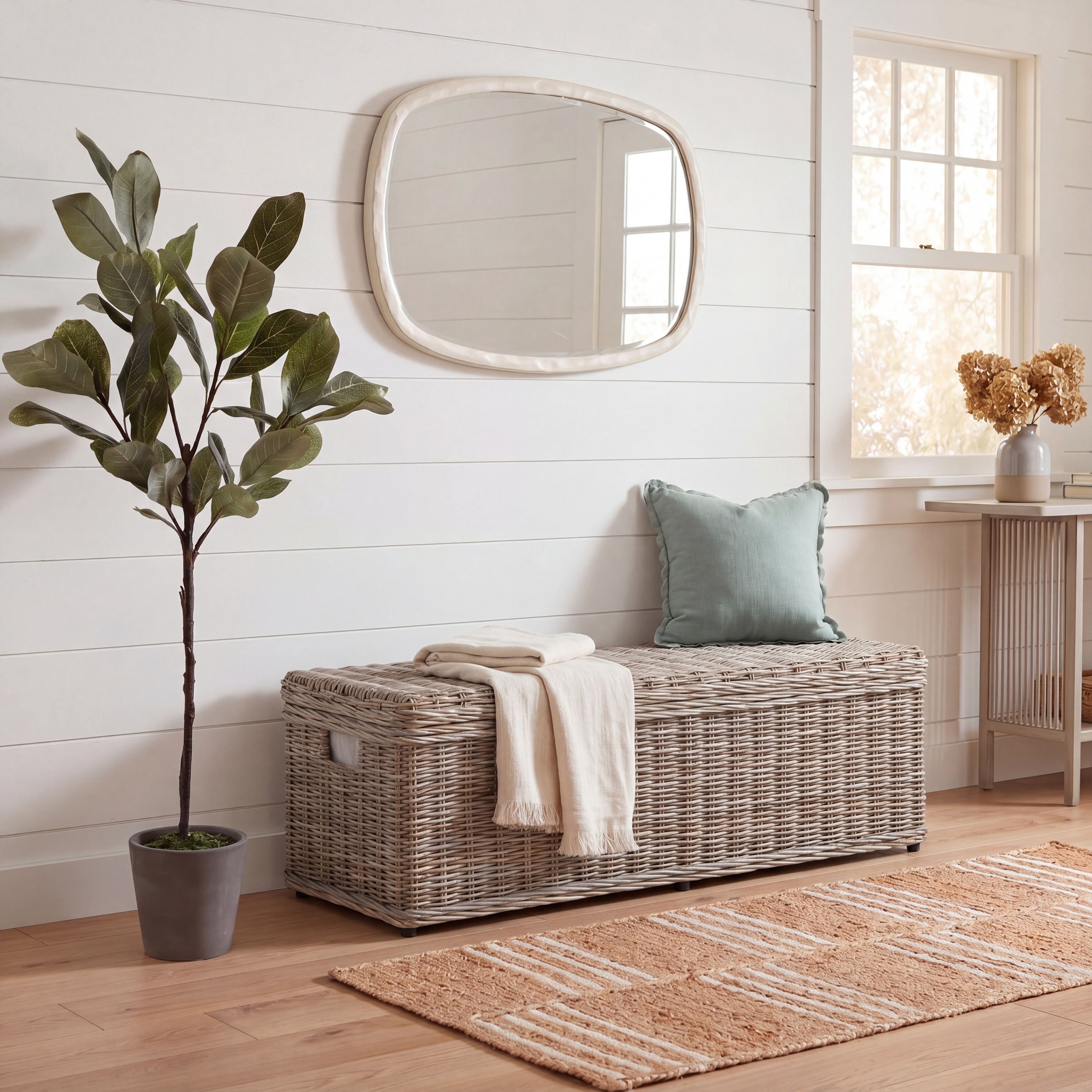 SAFAVIEH Marcelien Grey Natural Rattan Storage Trunk - 63" x 18.1" x 18.7" - 63Wx18Dx19H