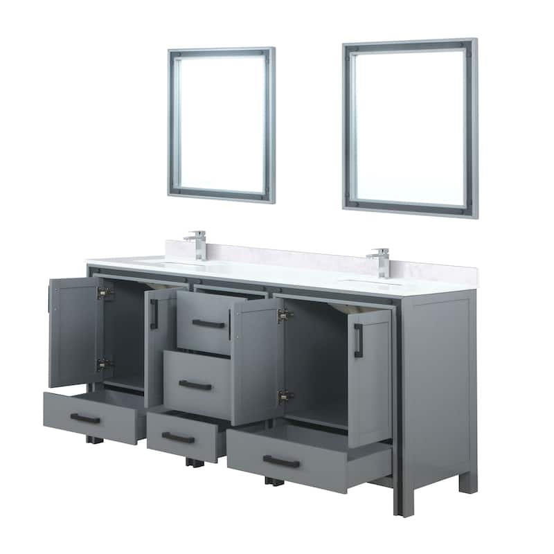 Ziva 72 in W x 22 in D White Double Bath Vanity, White Quartz Top, Faucet Set and 30 in Mirrors