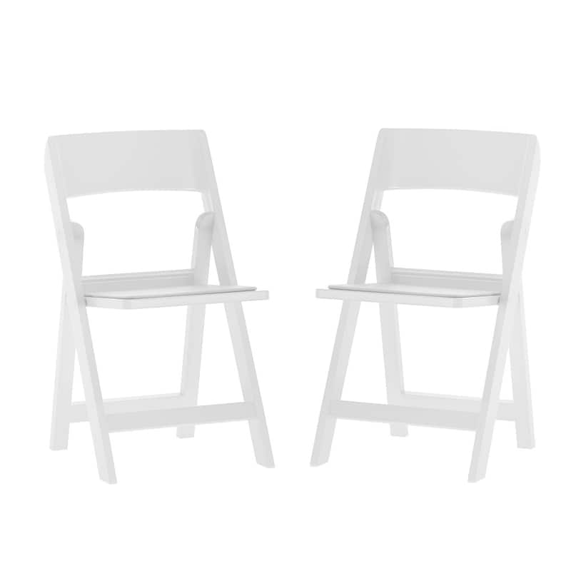 Set of 2 Commercial Resin Folding Event Chairs with Removable Padded Seats - 17.5"W x 18.25"D x 31.25"H - White