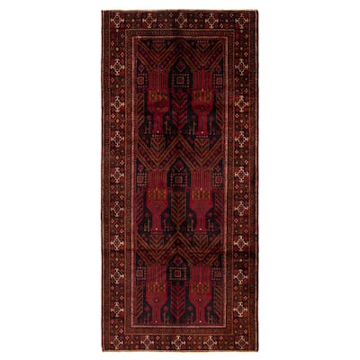 ECARPETGALLERY Hand-knotted Teimani Black, Red Wool Rug - 4'6 x 9'7