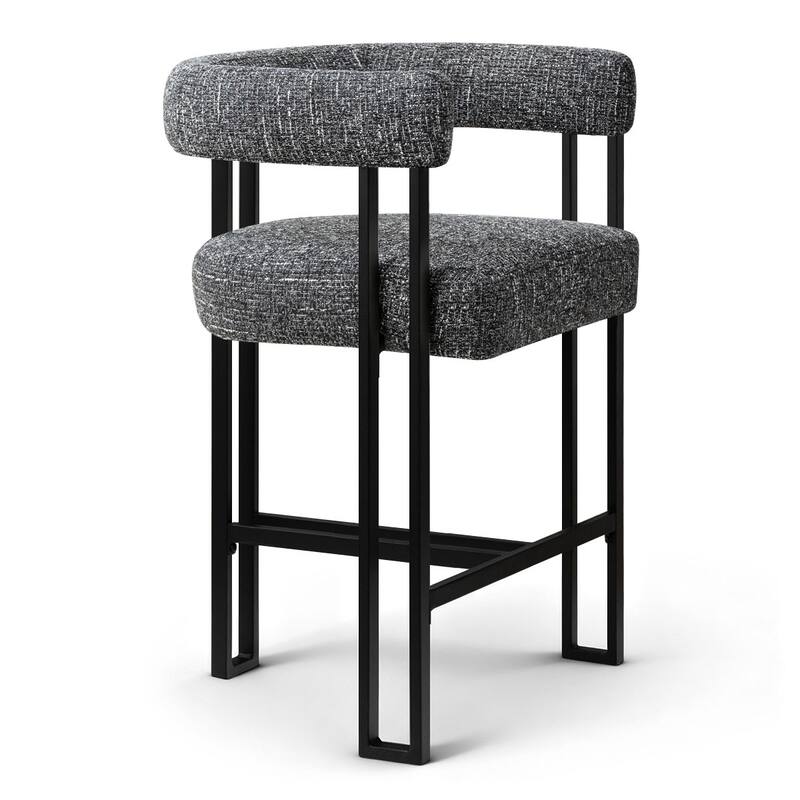 24" Seat Height Upholstered Tweed Solid Back Counter Stool(Set of 6)