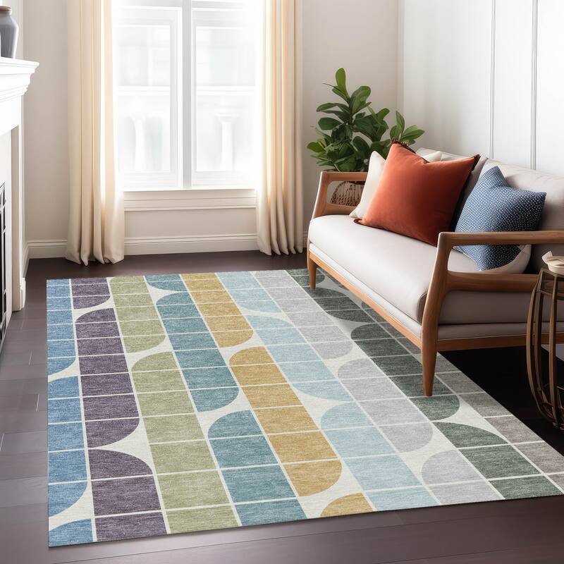 Machine Washable Indoor/ Outdoor Modern Finch Chantille Rug