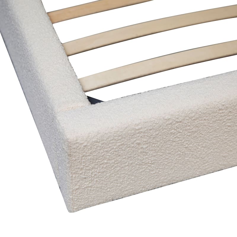 Delaney White Boucle Upholstered Wingback Panel Platform Bed, Eastern King