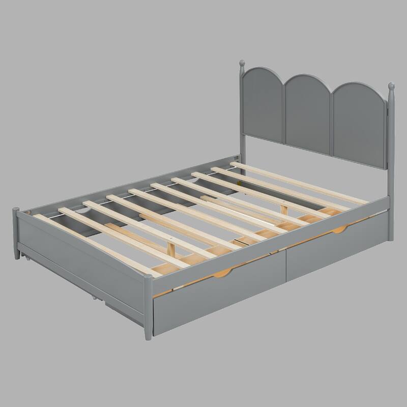 Multifunctional Queen Bed with 2 Large Drawers and Twin XL Trundle, Space-Saving Platform Bed