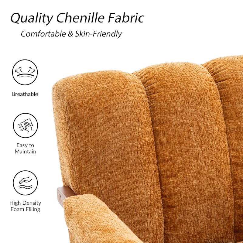 Mid Century Modern Accent Chair, Chenille Armchair with Solid Wood Legs, Channel Tufted Comfy Reading Chair for Living Room