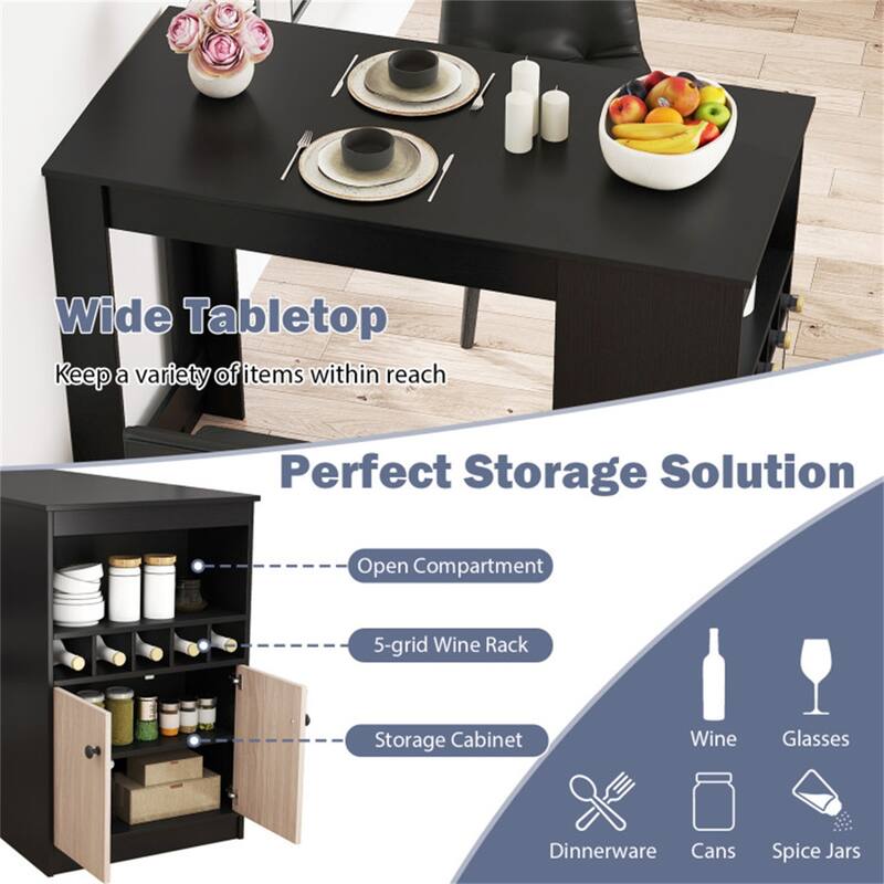 Modern 48" Bar Table with Adjustable Shelves and Wine Storage for Kitchen and Dining Room - 48" x 24" x 36"