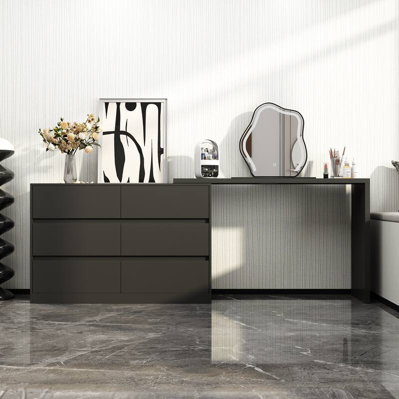 Kerrogee Rotating Dresser and Desk 6 Drawer Dresser Makeup Vanity