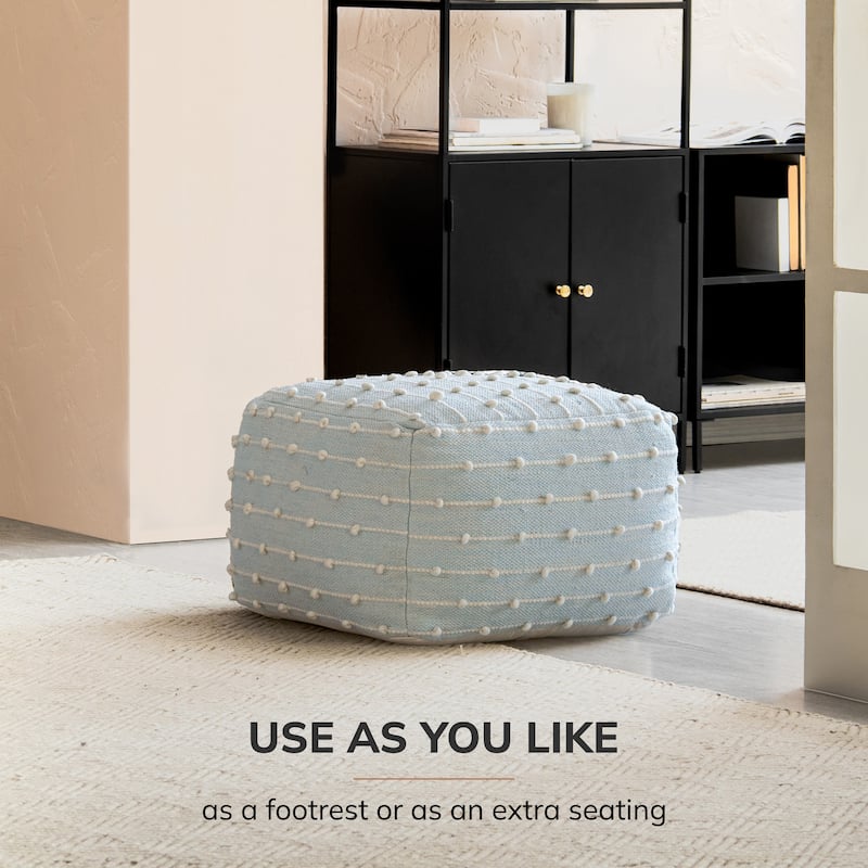 Jani Easton 22-inch Square Green/Ivory Pouf Ottoman - Handmade Footrest for Living Room, Bedroom, Patio