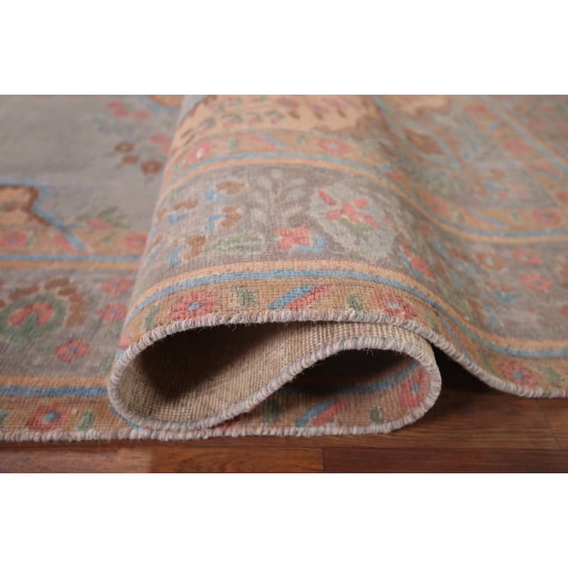 Distressed Tabriz Persian Antique Area Rug Hand-Knotted Wool Carpet - 6'5"x 9'5"