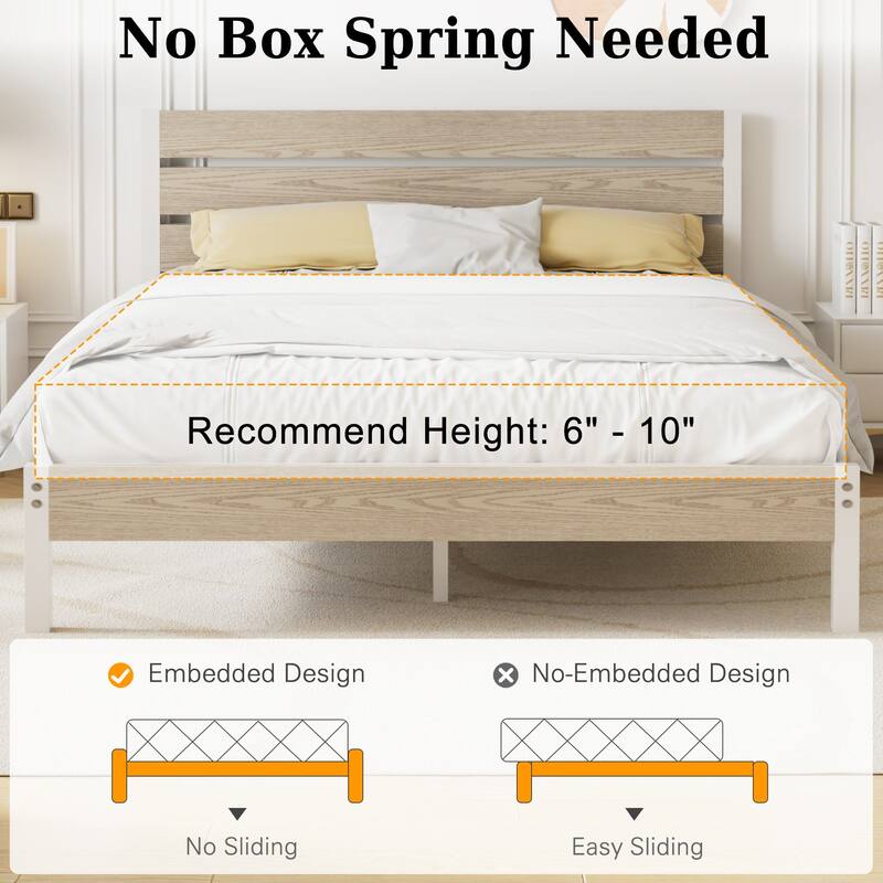 VECELO Industrial Wood Bed Frame with Headboard Twin Size Beds/Full Size Beds/Queen Size Beds