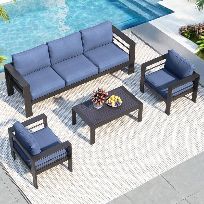 Royalcraft 4 Piece Aluminum Outdoor Patio Furniture Set - Blue