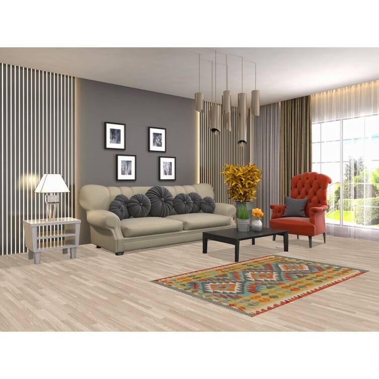 Hand Woven Oriental 100% Wool Carpet Southwestern Geometric Multi-Colored Kilim Area Rug - 5' 3'' X 3' 2''