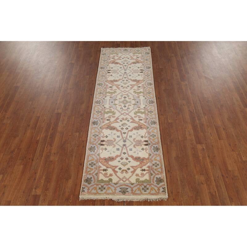 Oushak Indian Runner Rug Hand-Knotted Wool Carpet - 2'7"x 7'9"