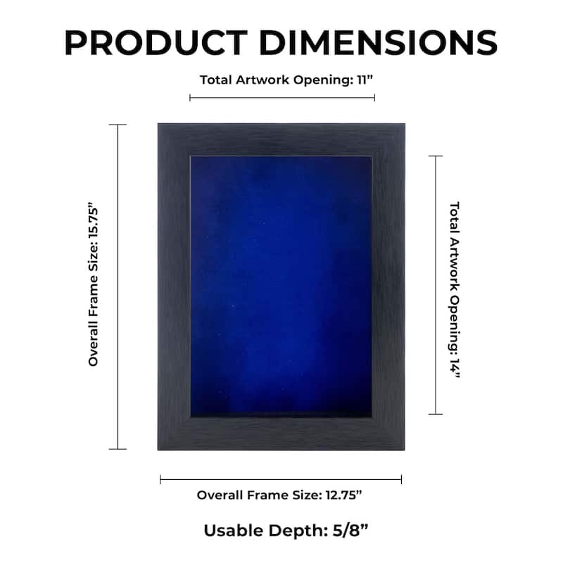 11x14 Shadow Box Frame Charcoal Gray Wood | With a 3/4" Usable Display Depth | Includes a Royal Blue Real Suede Texture