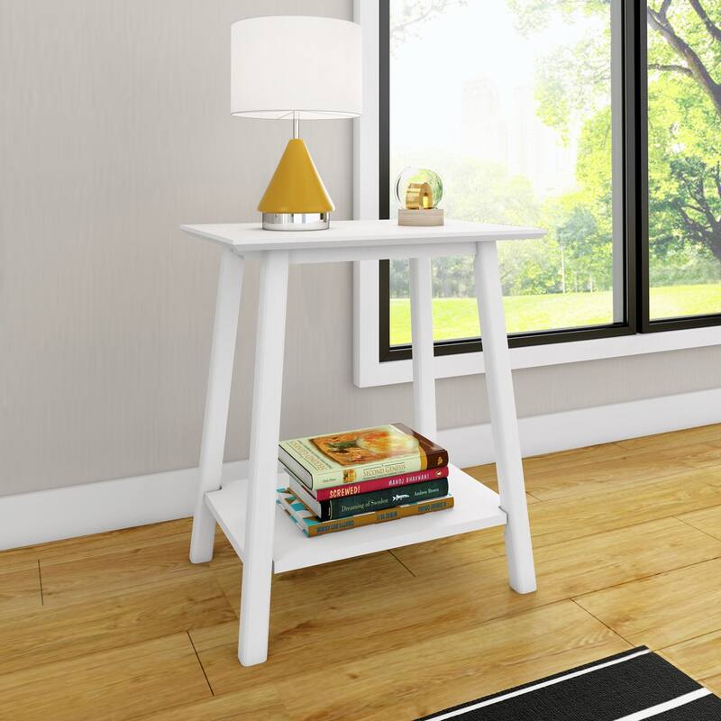 Max and Lily Mid-Century Modern End Table Nightstand with Shelf - White