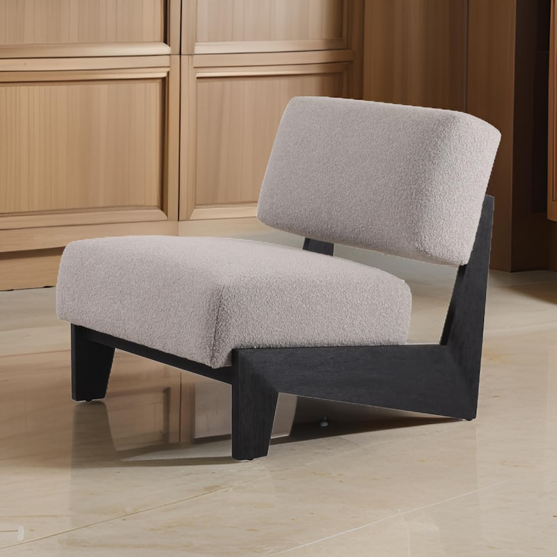 Cid Joy 30 Inch Accent Chair, Low Profile, Light Gray Velvet, Wood Frame