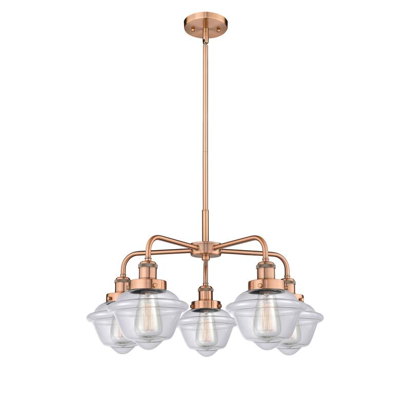 Innovations Lighting Oxford - 5 Light 25" Stem Hung Chandelier - Clear/Antique Copper